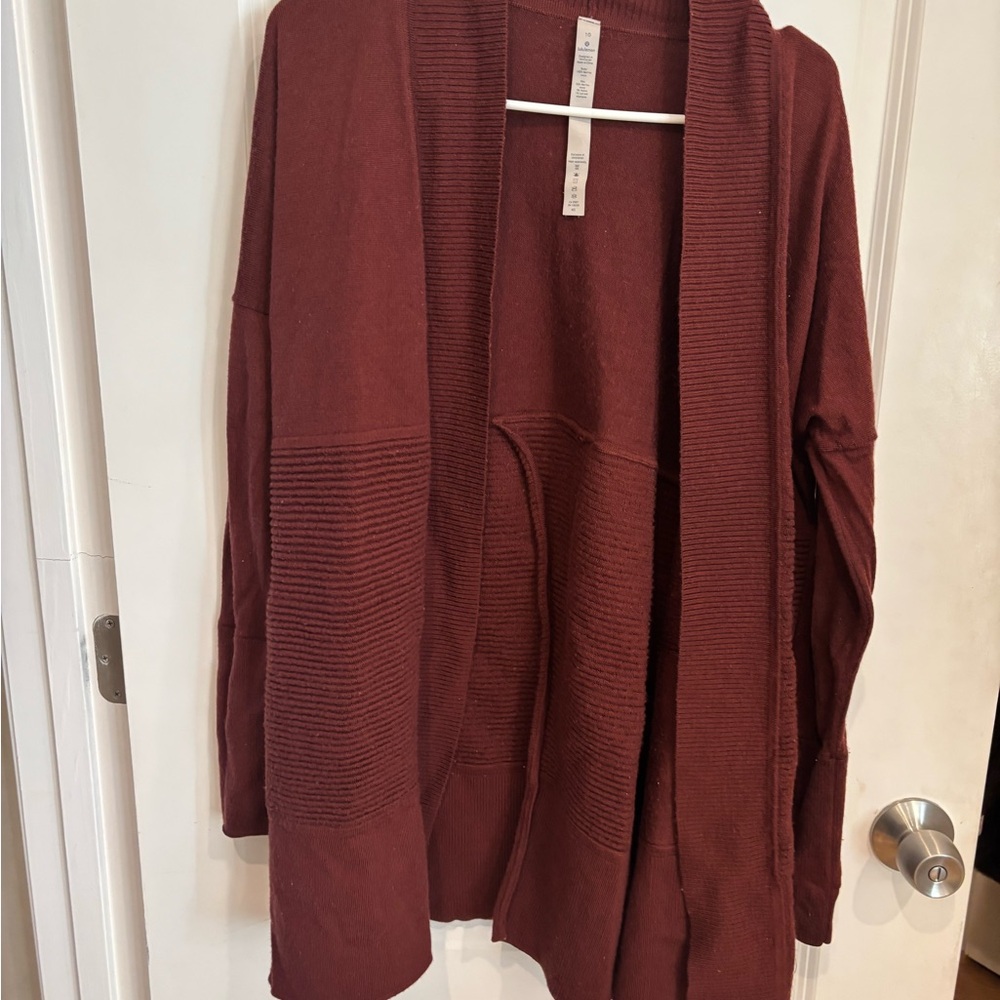 lululemon athletica Open-Front Ribbed Pocket Cardigan in Burgundy